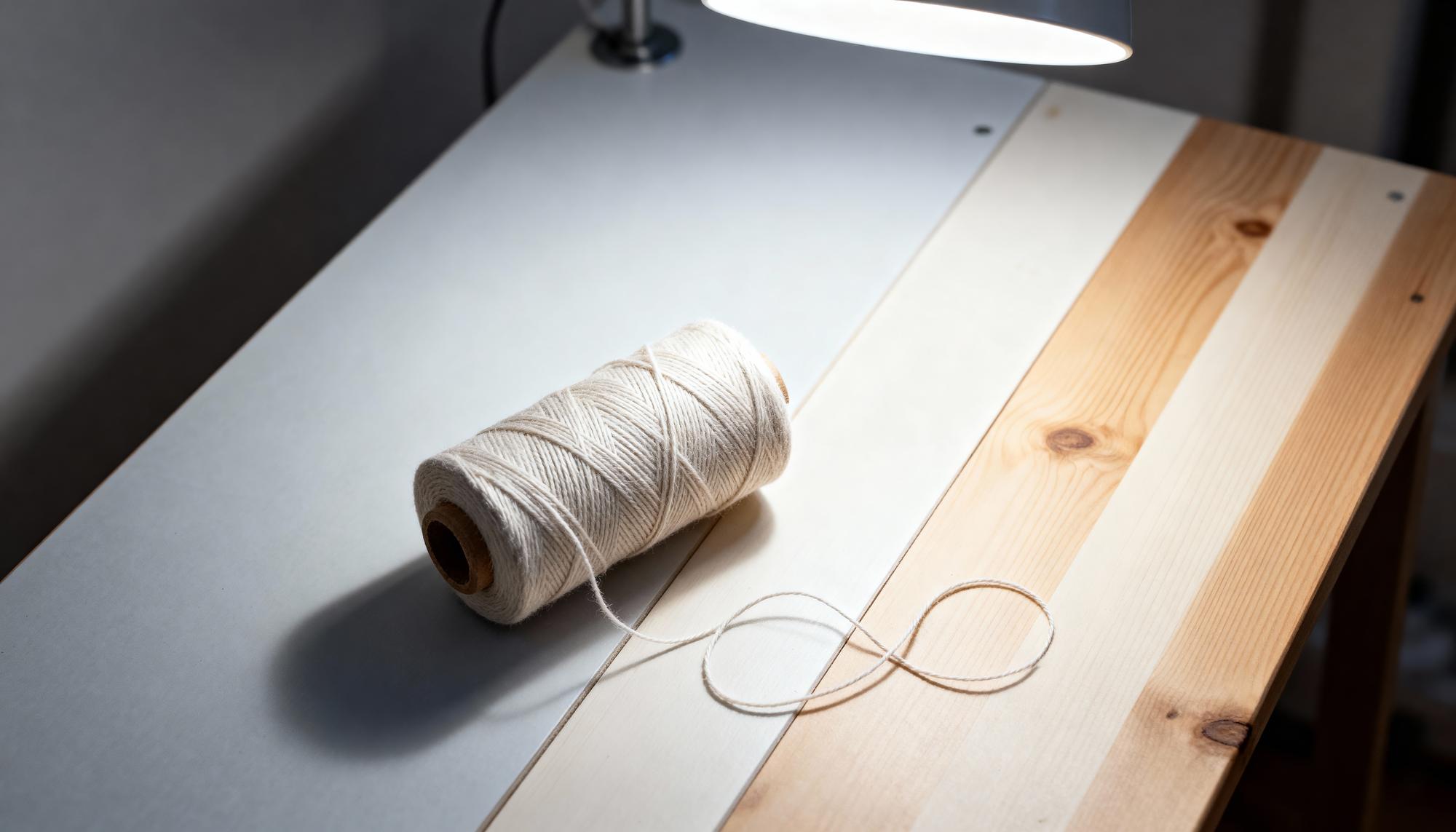 Studio workspace with threads and hoops